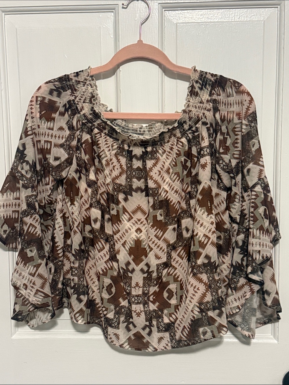 Shyanne Brown and Cream Aztec Off-Shoulder Blouse